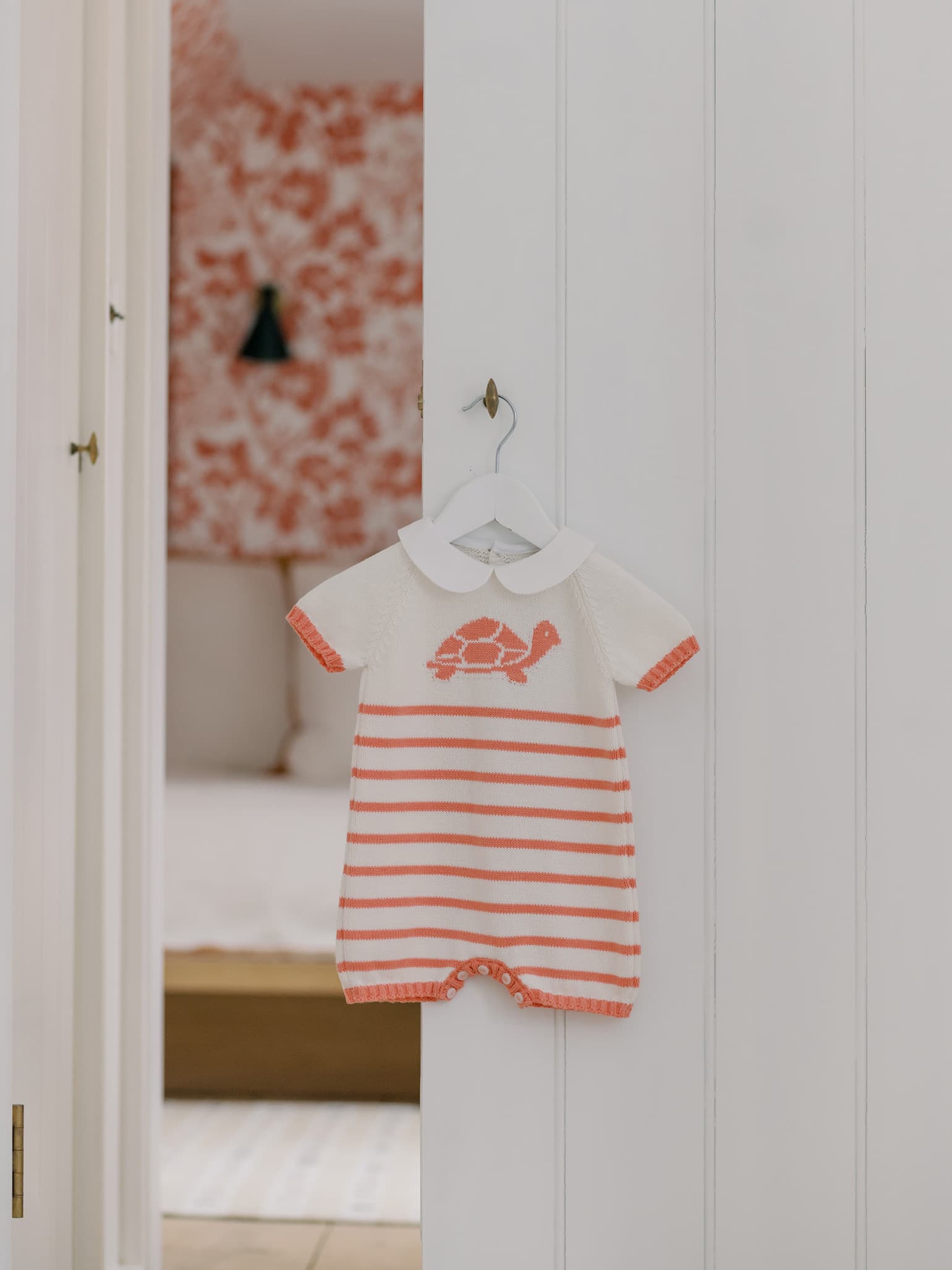 Coral Stripe Clavel Cotton Turtle Baby Knitted Playsuit