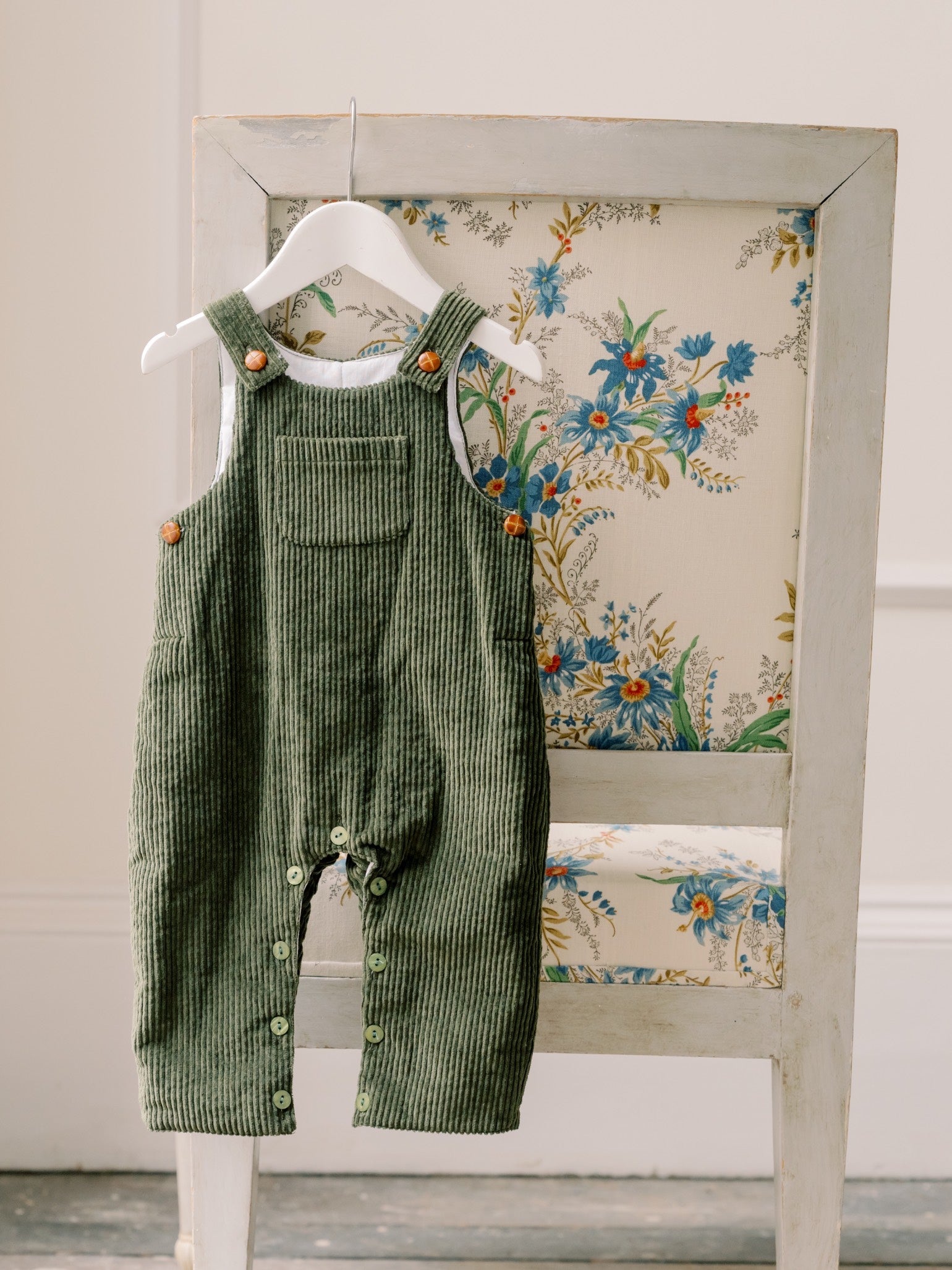 Olive Green Coroza Corduroy Baby Dungarees