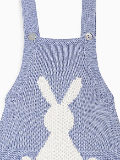 Blue Crispa Cotton Bunny Baby Knitted Dungarees