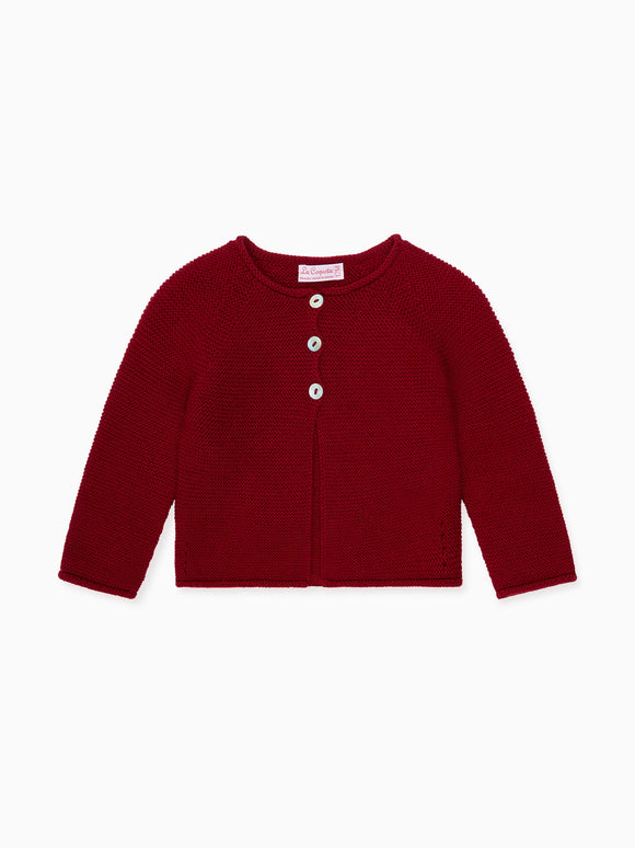 Burgundy Denia Merino Baby Cardigan