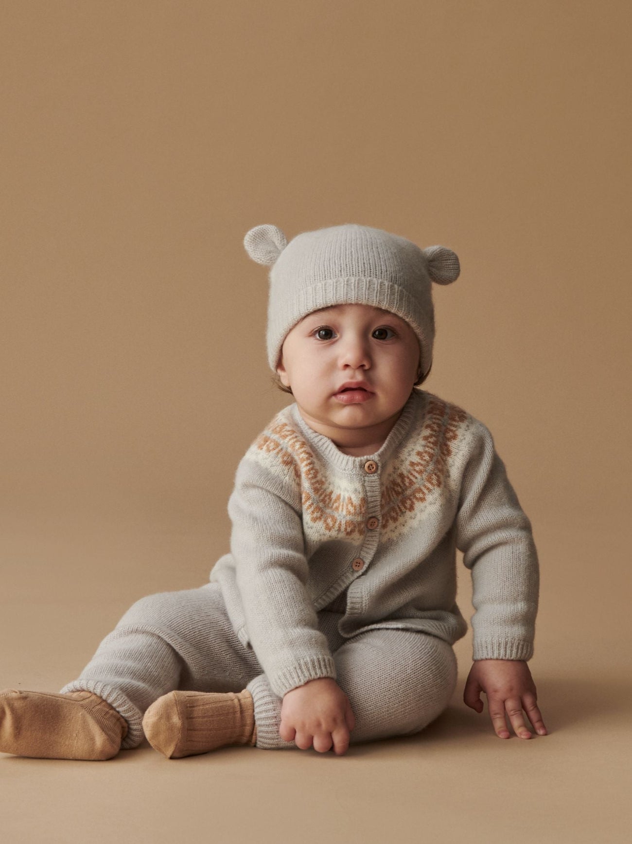 Soft Grey Dulce Cashmere Fair Isle Baby Knitted Set
