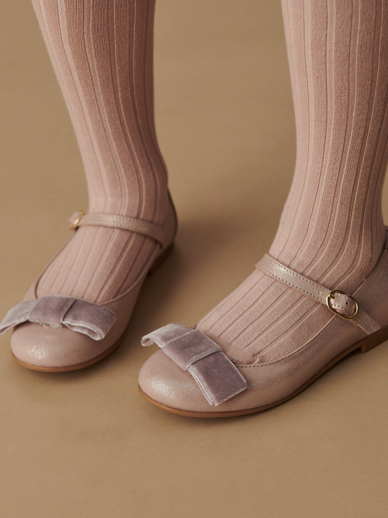 Dusty Pink Leather Girl Bow Mary Jane Shoes