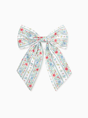 Ivory Rose Stripe Girl Long Bow Clip