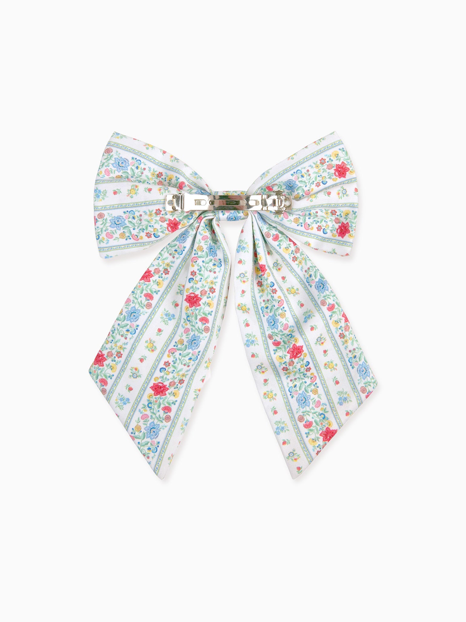 Ivory Rose Stripe Girl Long Bow Clip