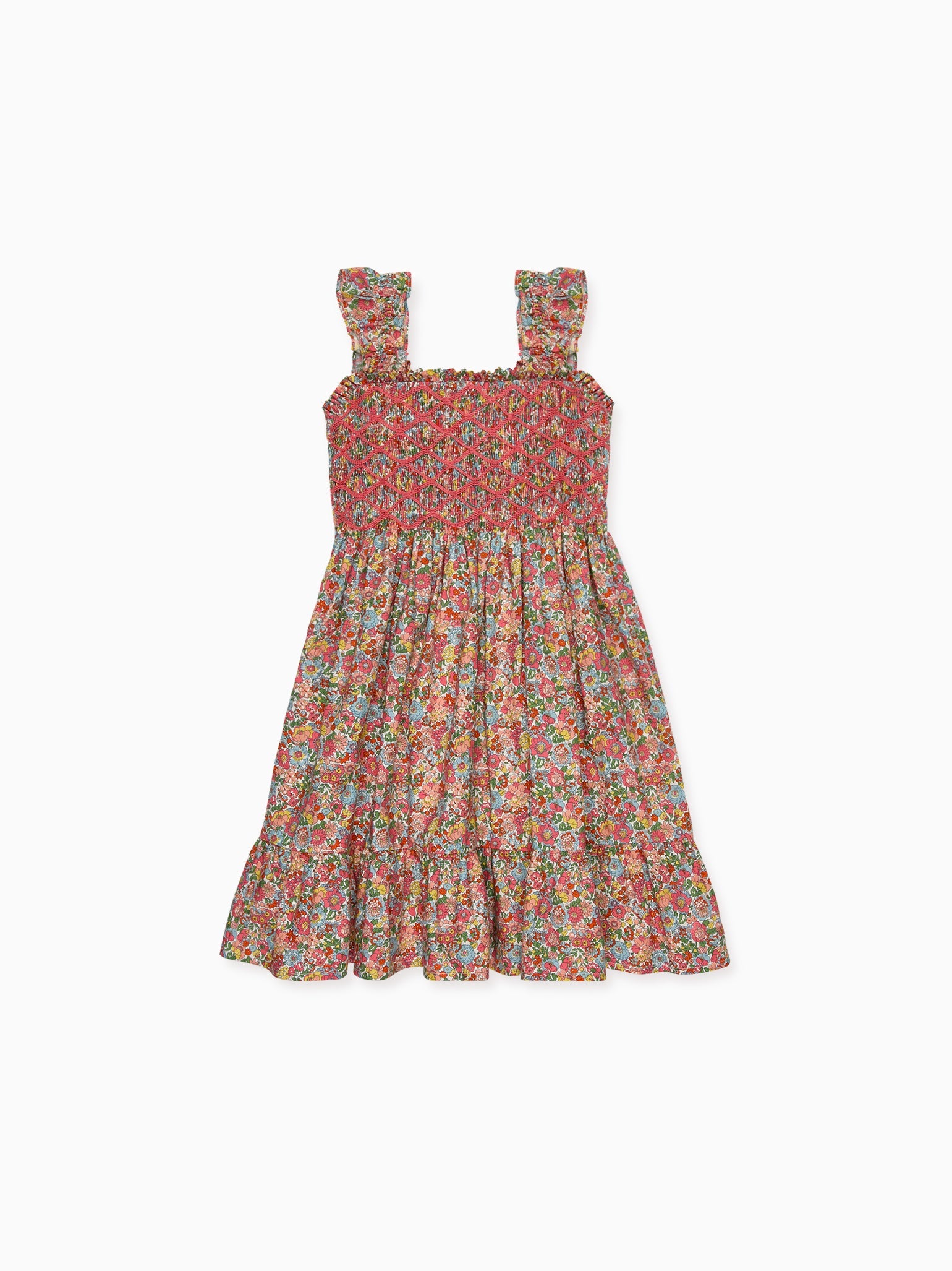 liberty smock dress Coral Floral Evelia Girl Liberty Hand-Smocked Dress