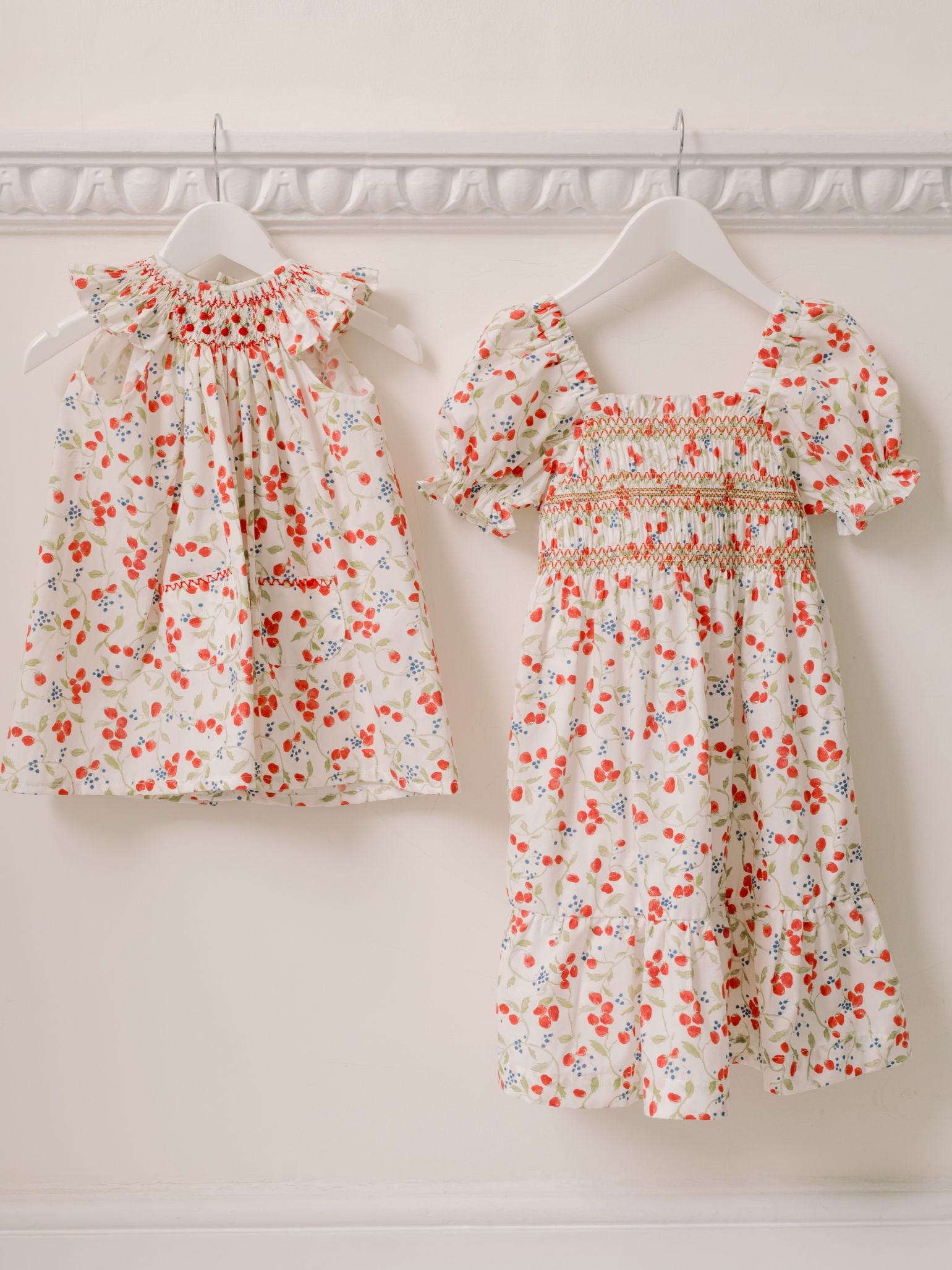 Strawberry Floral Elara Girl Hand-Smocked Dress