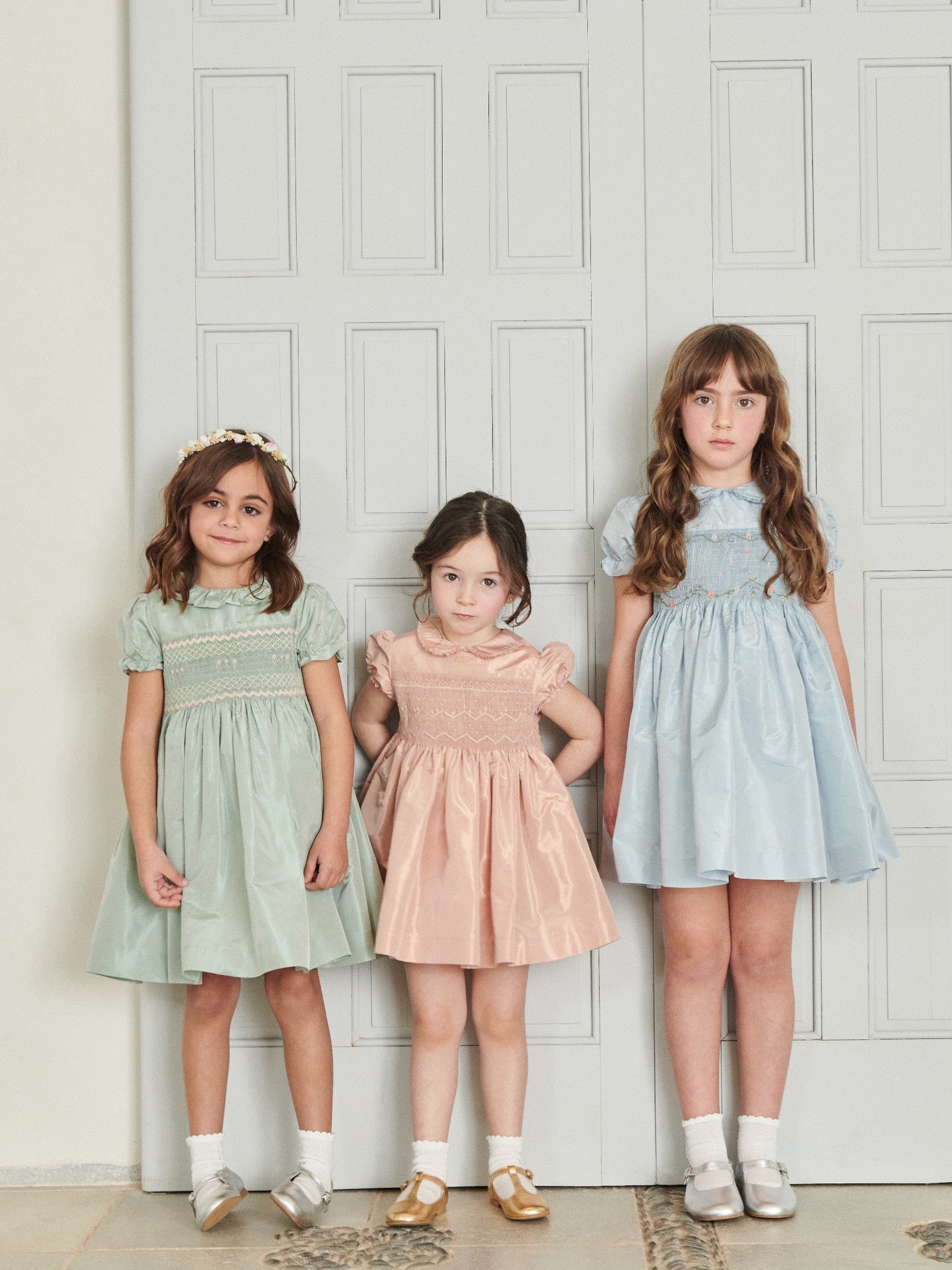 Sage Verity Silk Ceremony Girl Hand-Smocked Dress