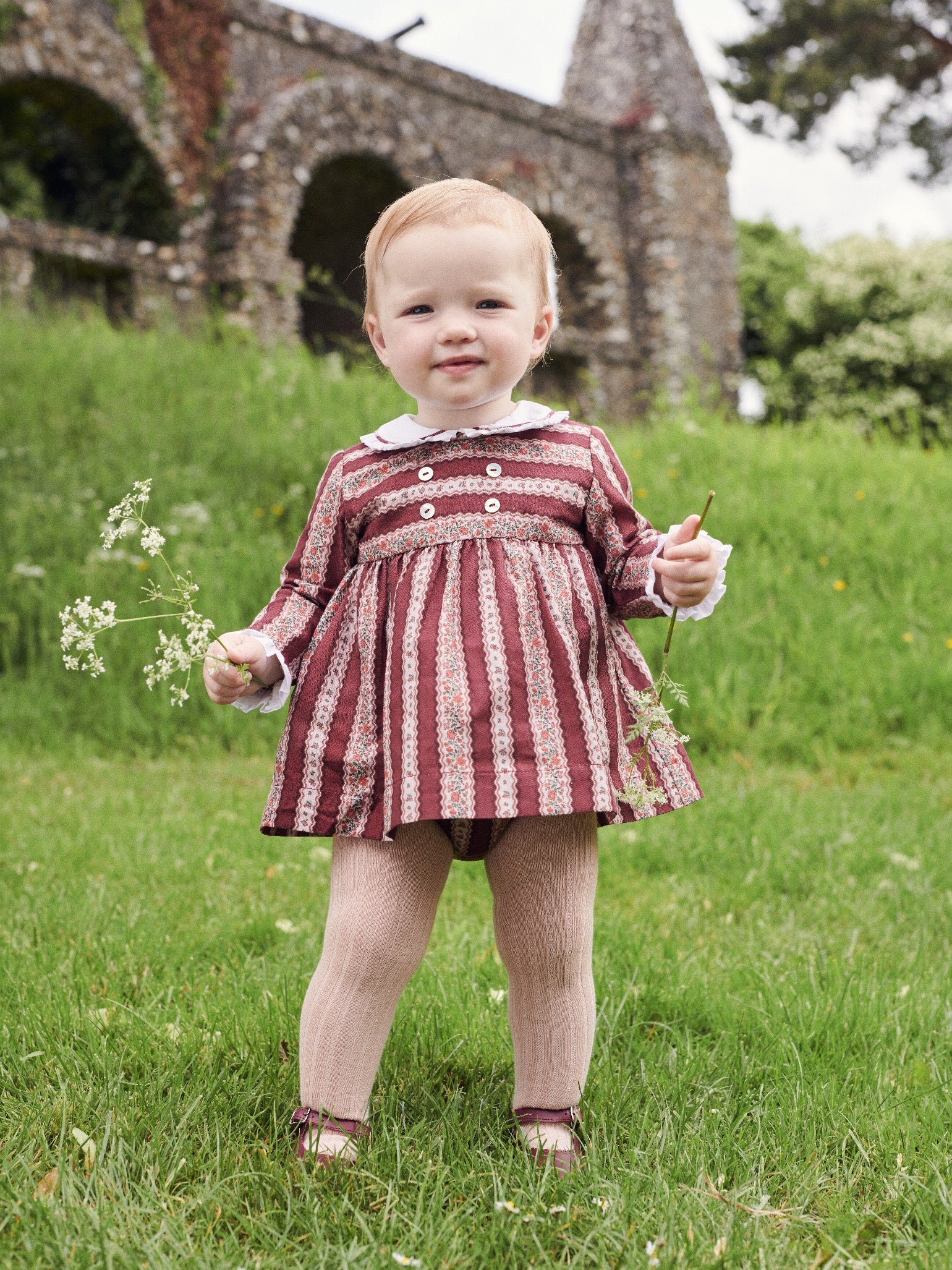 Burgundy Floral Stripe Eliza Baby Girl Set