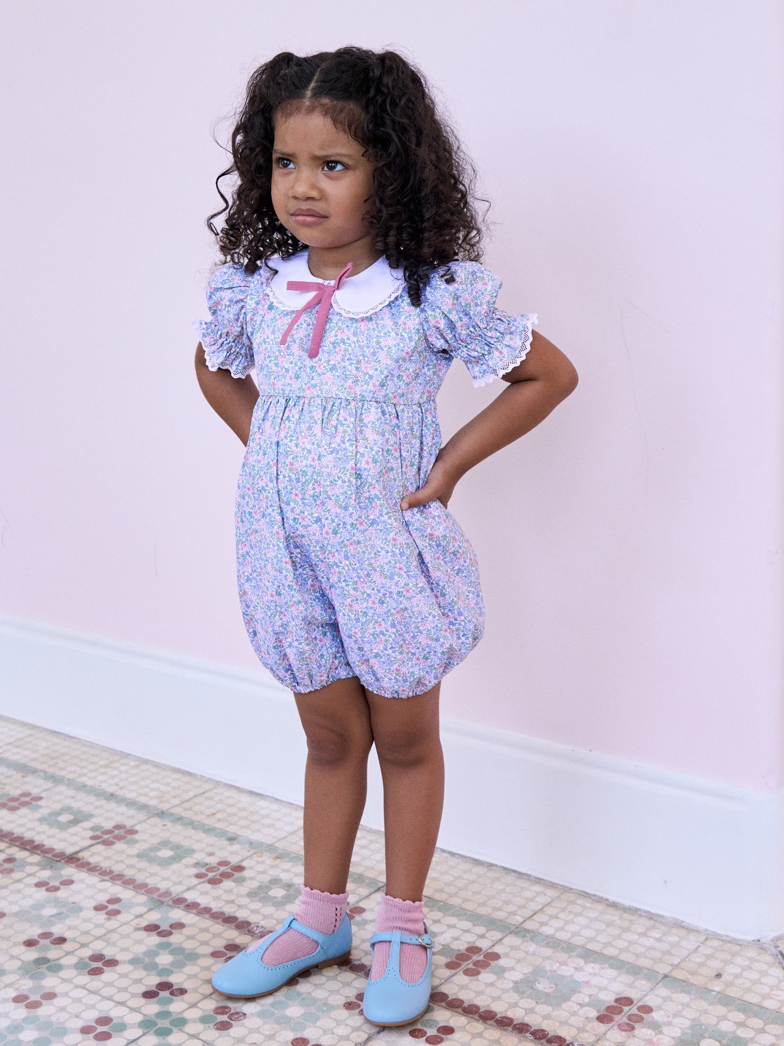 Light Blue Floral Eloisa Baby Girl Romper