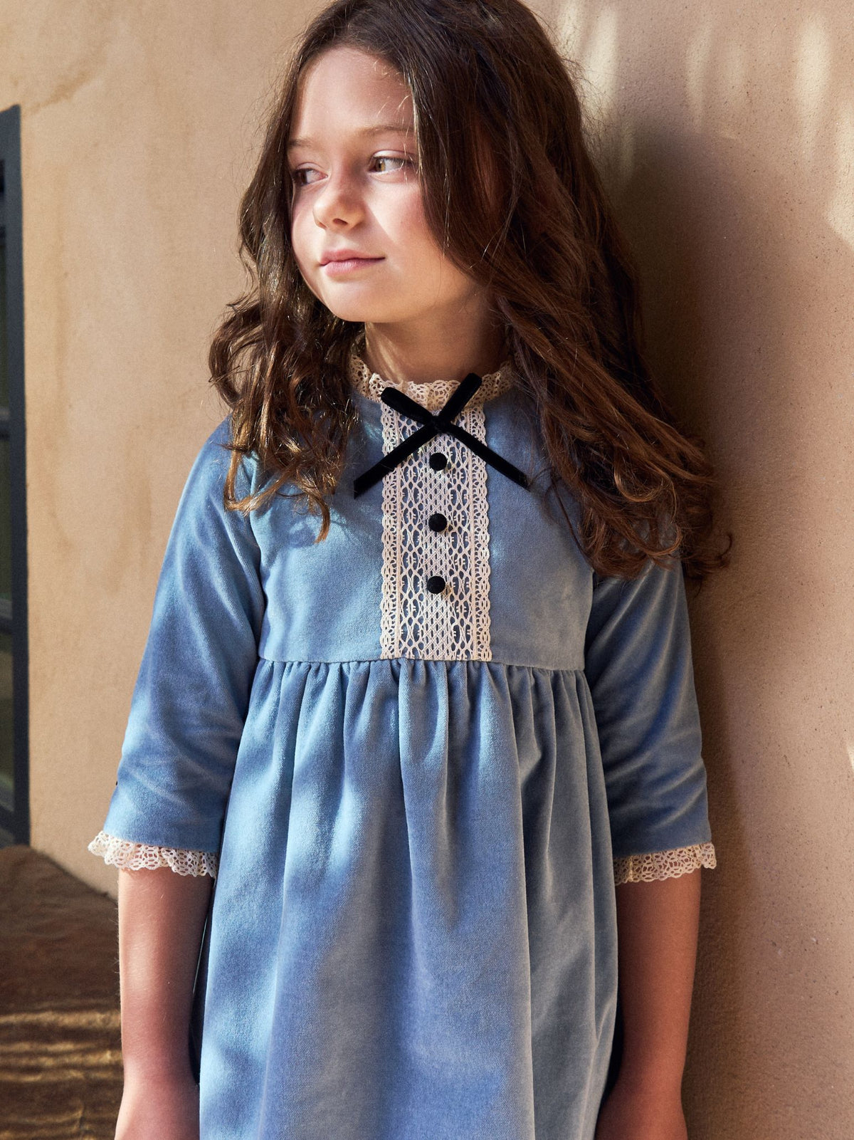 Dusty Blue Esther Velvet Girl Dress