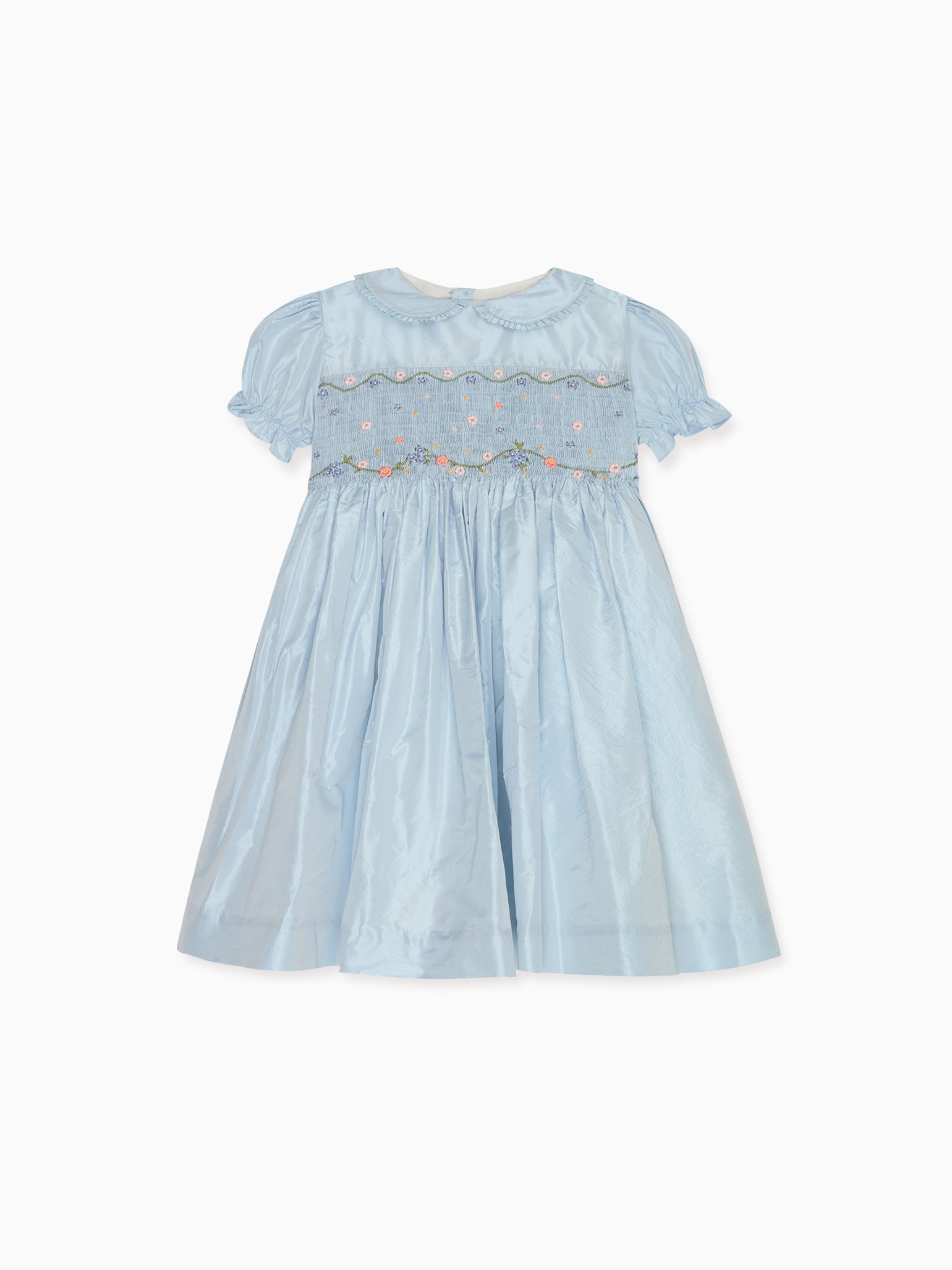 Light Blue Eva Silk Ceremony Girl Hand-Smocked Dress