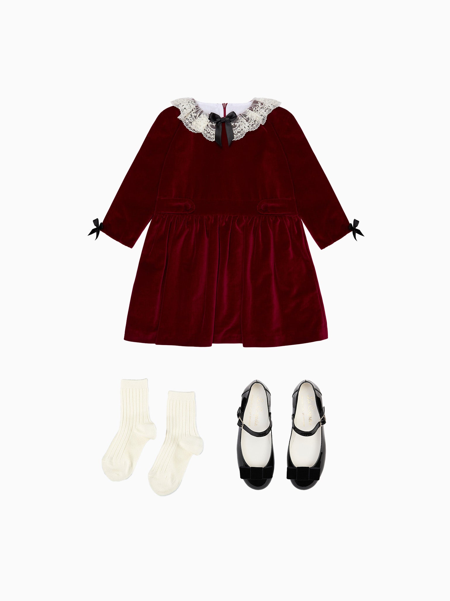 Eva Girl Dress, Short Socks & Bow Mary Jane Shoes Outfit Bundle
