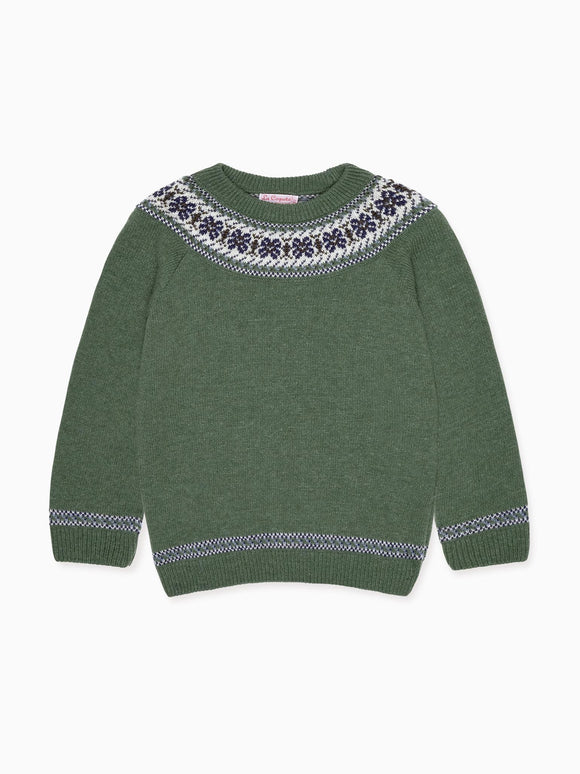 Olive Fair Isle Merino Kids Jumper