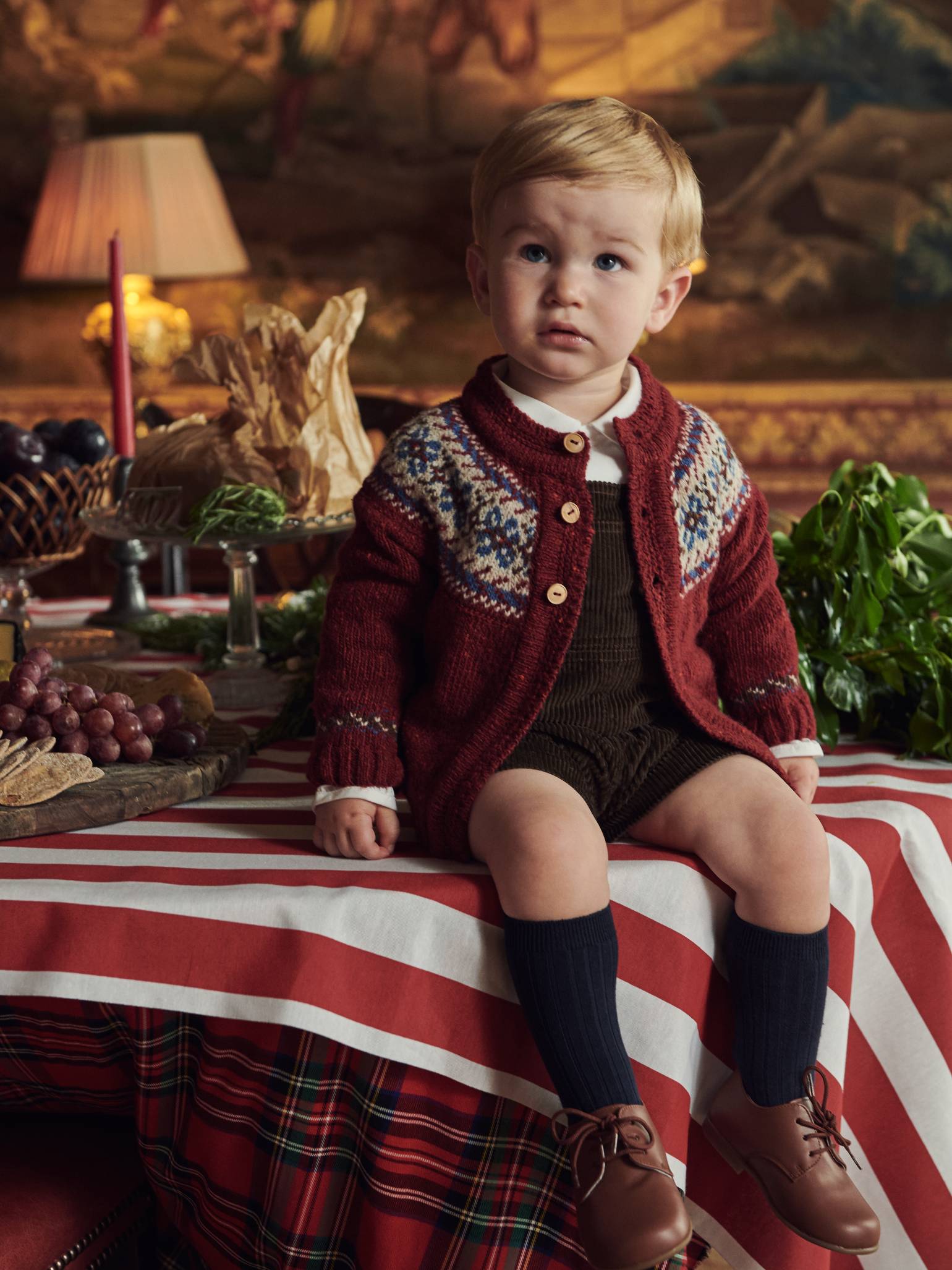 Dark Red Merino Fair Isle Baby Cardigan
