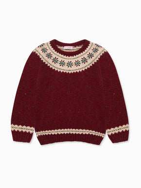 Burgundy Fair Isle Merino Kids Jumper