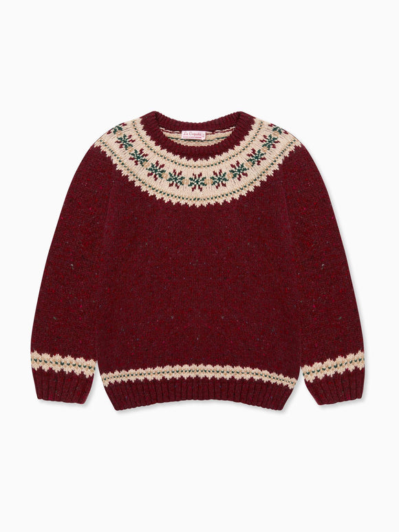 Burgundy Fair Isle Merino Kids Jumper