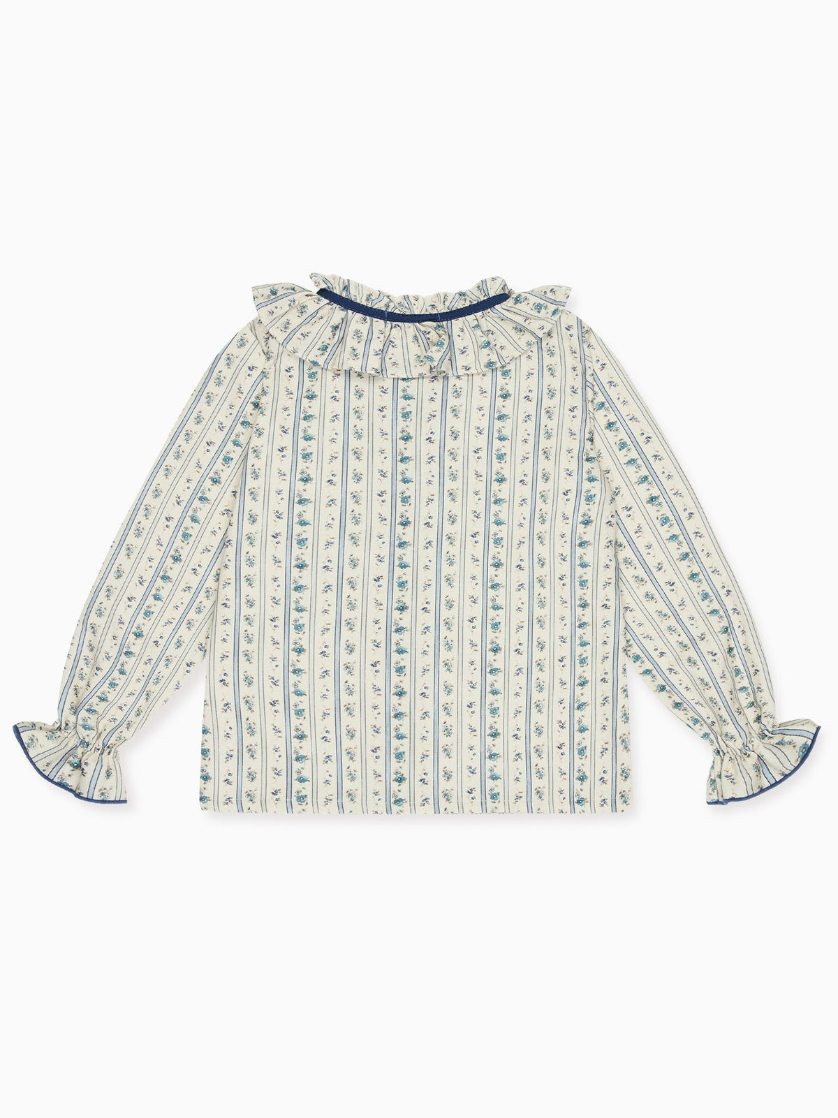 Blue Floral Stripe Felixia Long Sleeve Girl Shirt