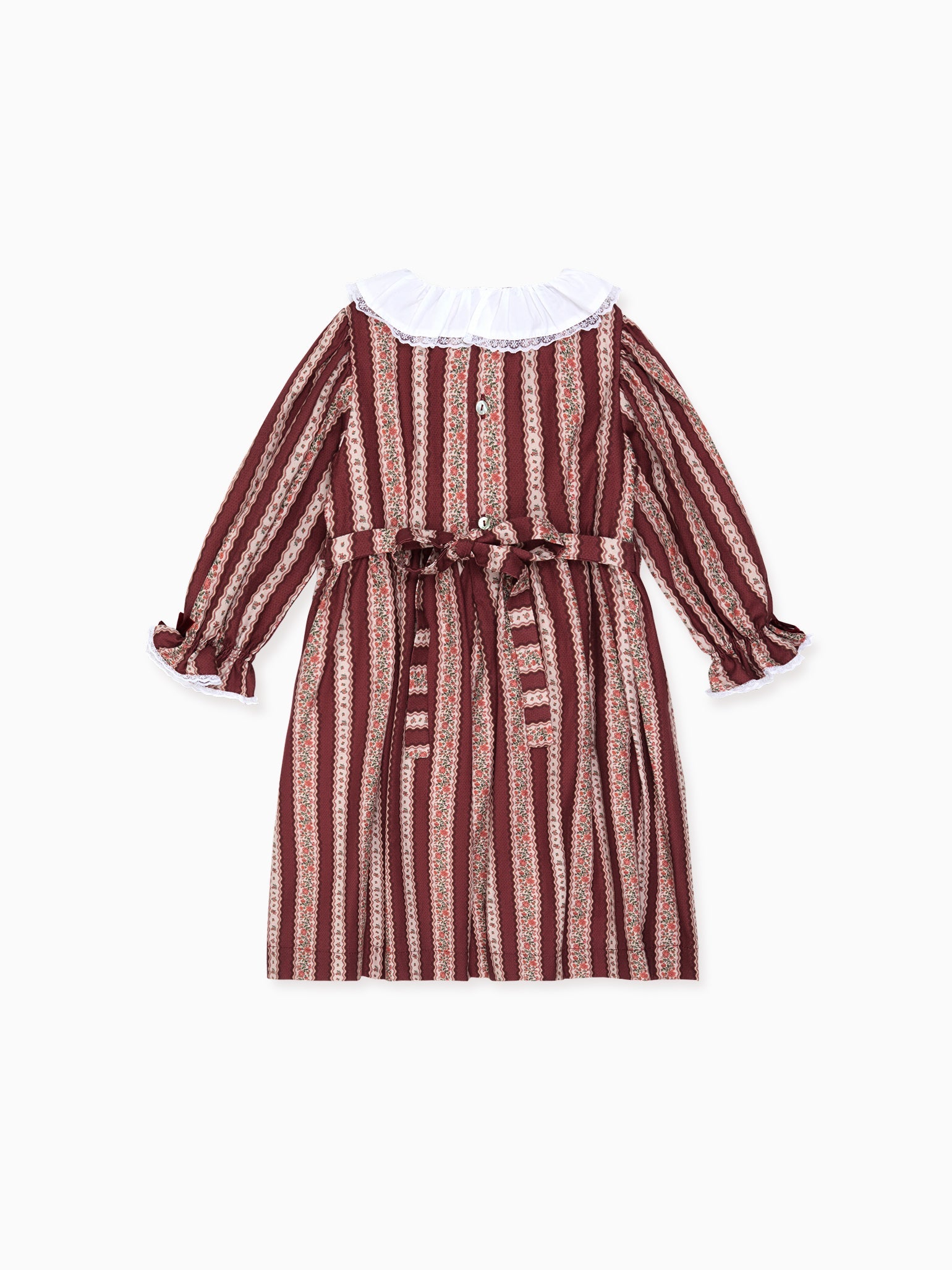 Burgundy Floral Stripe Festa Girl Hand-Smocked Dress