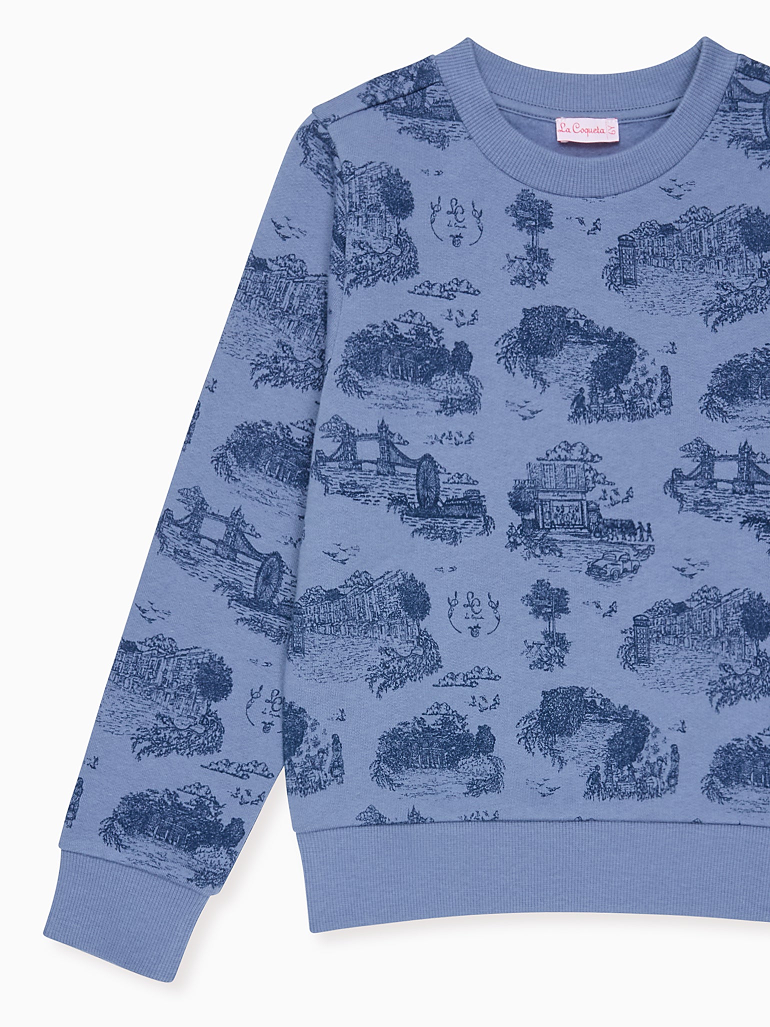 Blue Toile De Jouy Filia Long Sleeve Girl Sweatshirt