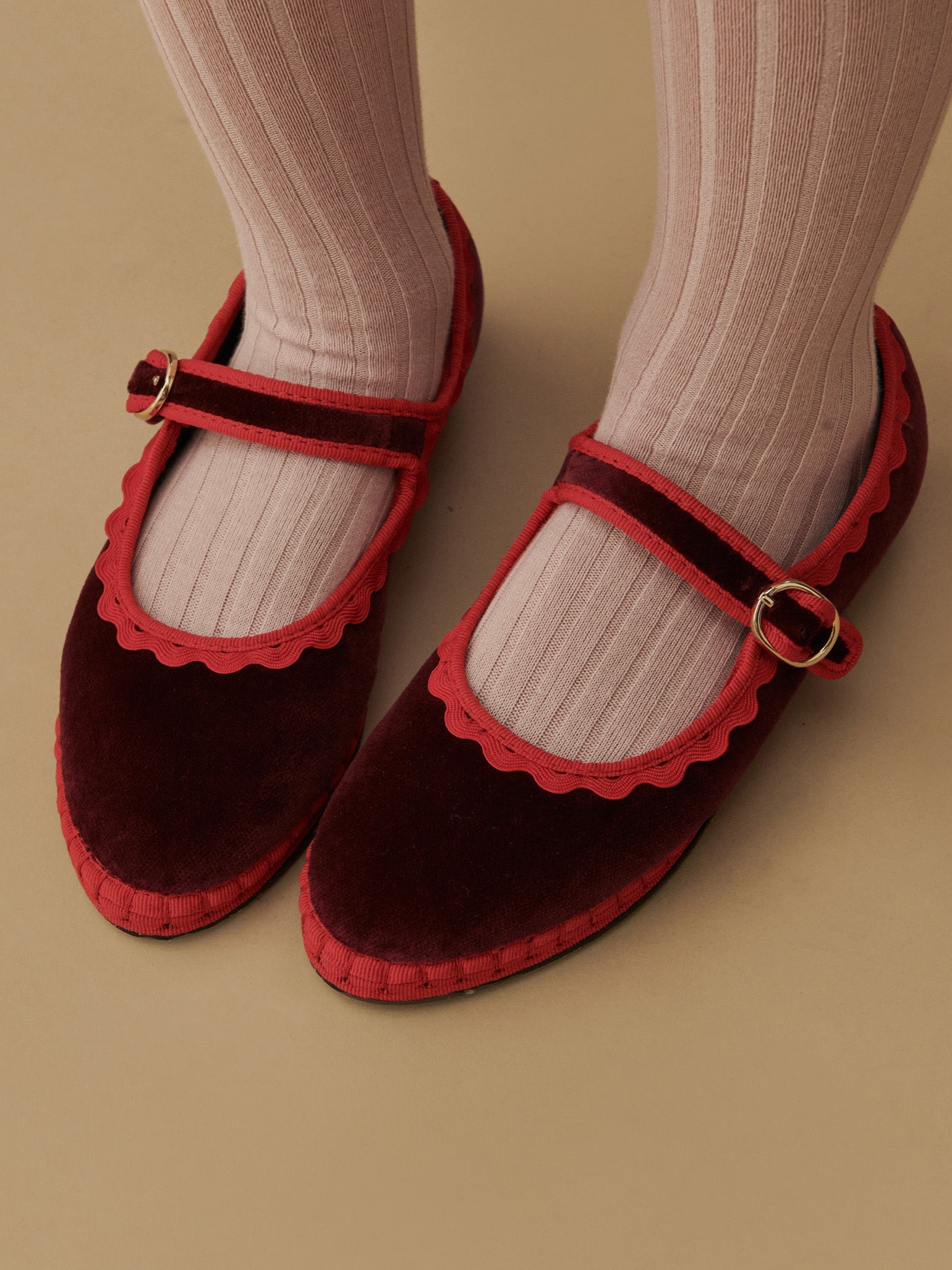 Flabelus x La Coqueta Woman Burgundy Velvet Mary Jane Shoes