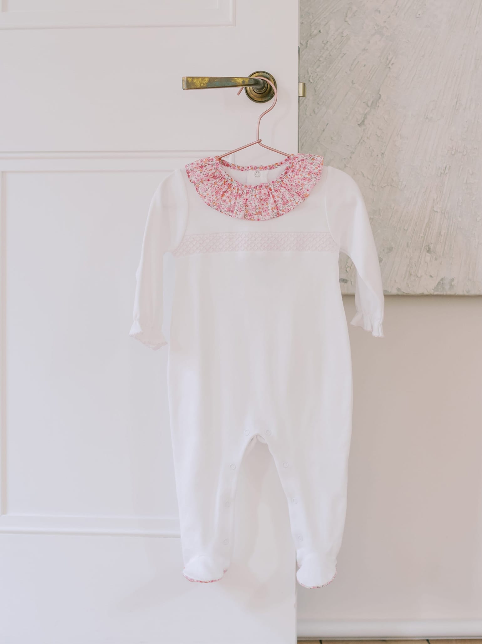 White Flora Baby Girl Smock Sleepsuit