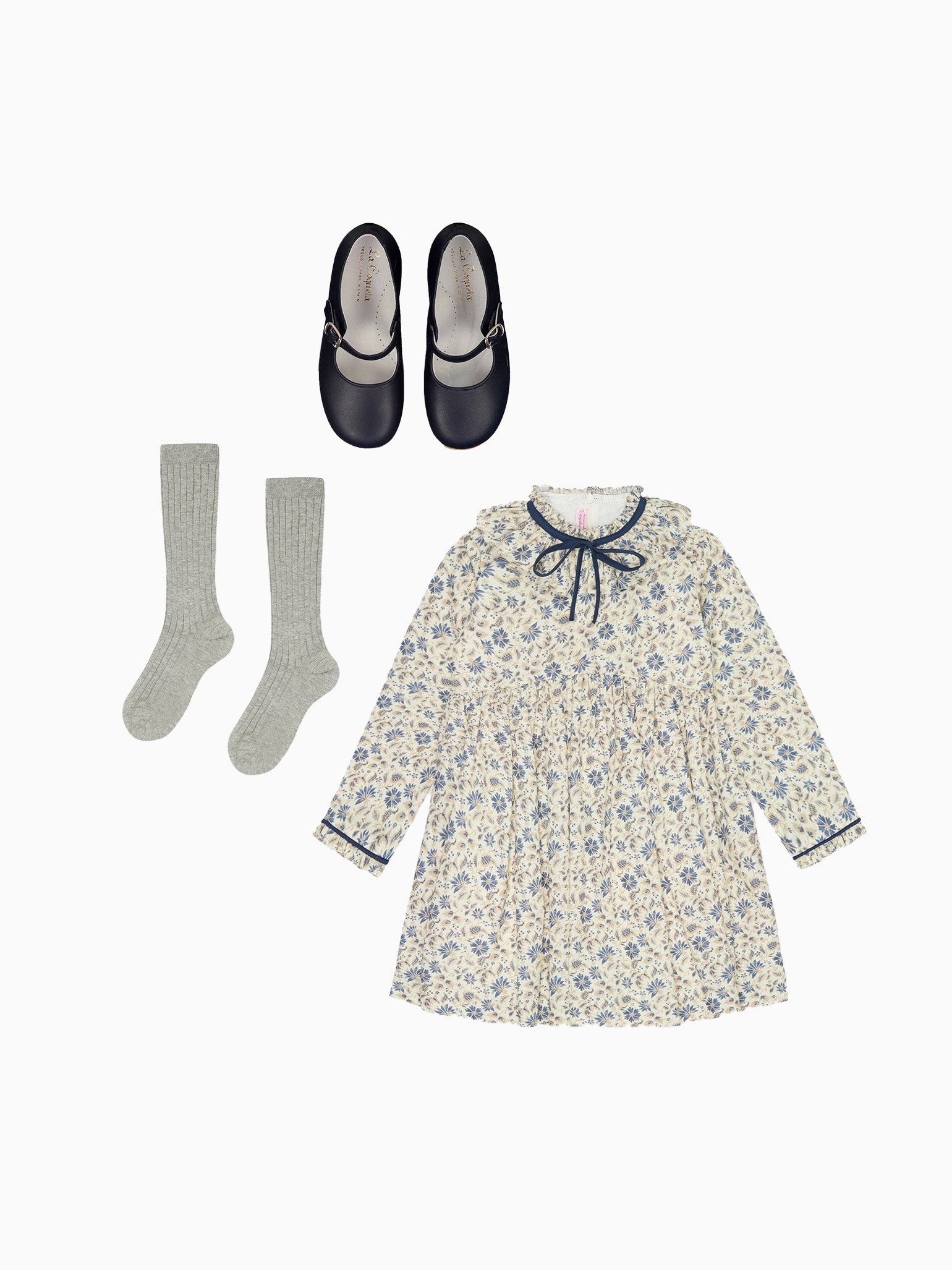 Flora Girl Dress, Knee High Socks & Mary Jane Shoes Outfit Bundle