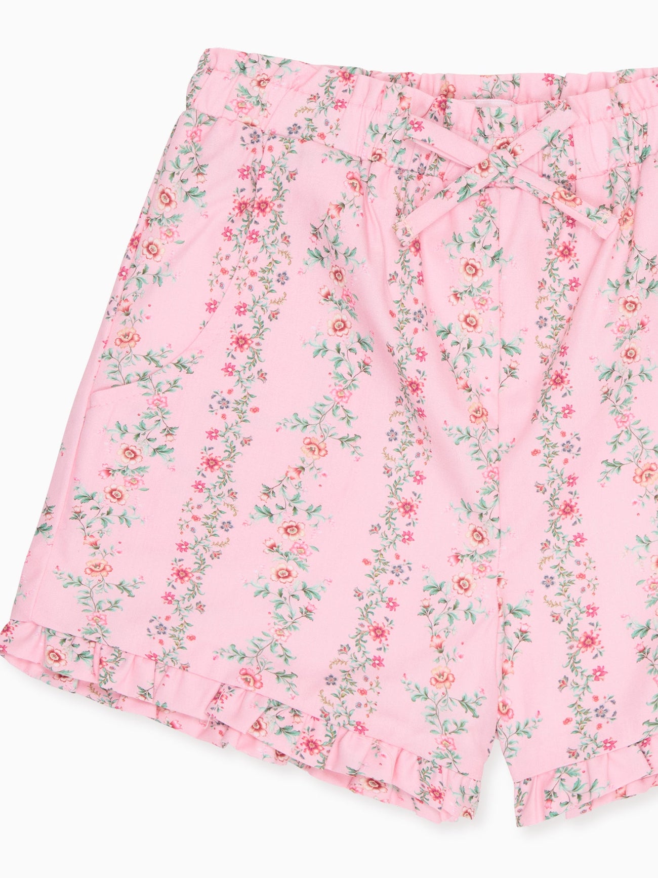 Pink Garland Trellis Flores Cotton Girl Shorts