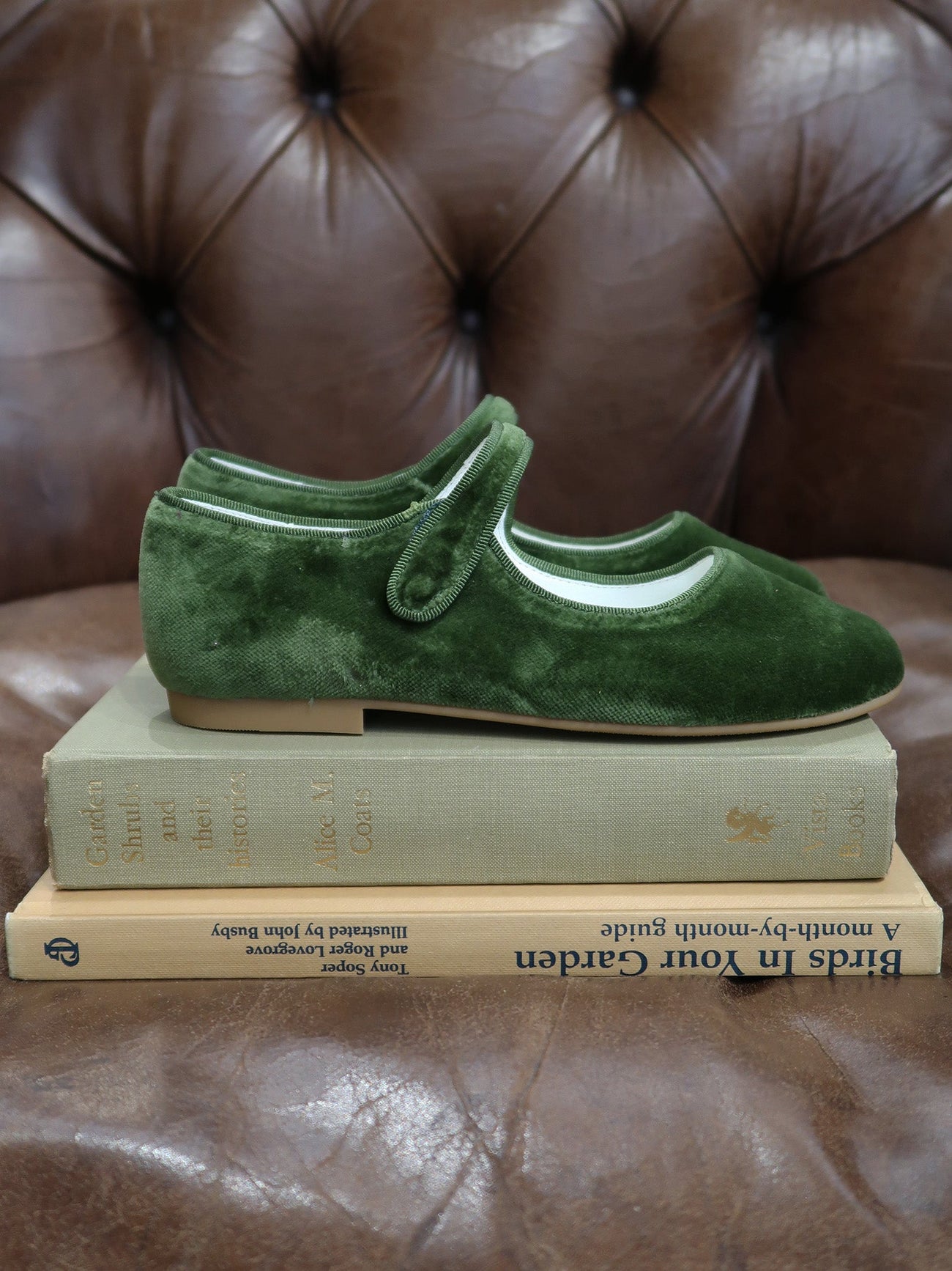 Forest Green Velvet Girl Mary Jane Shoes