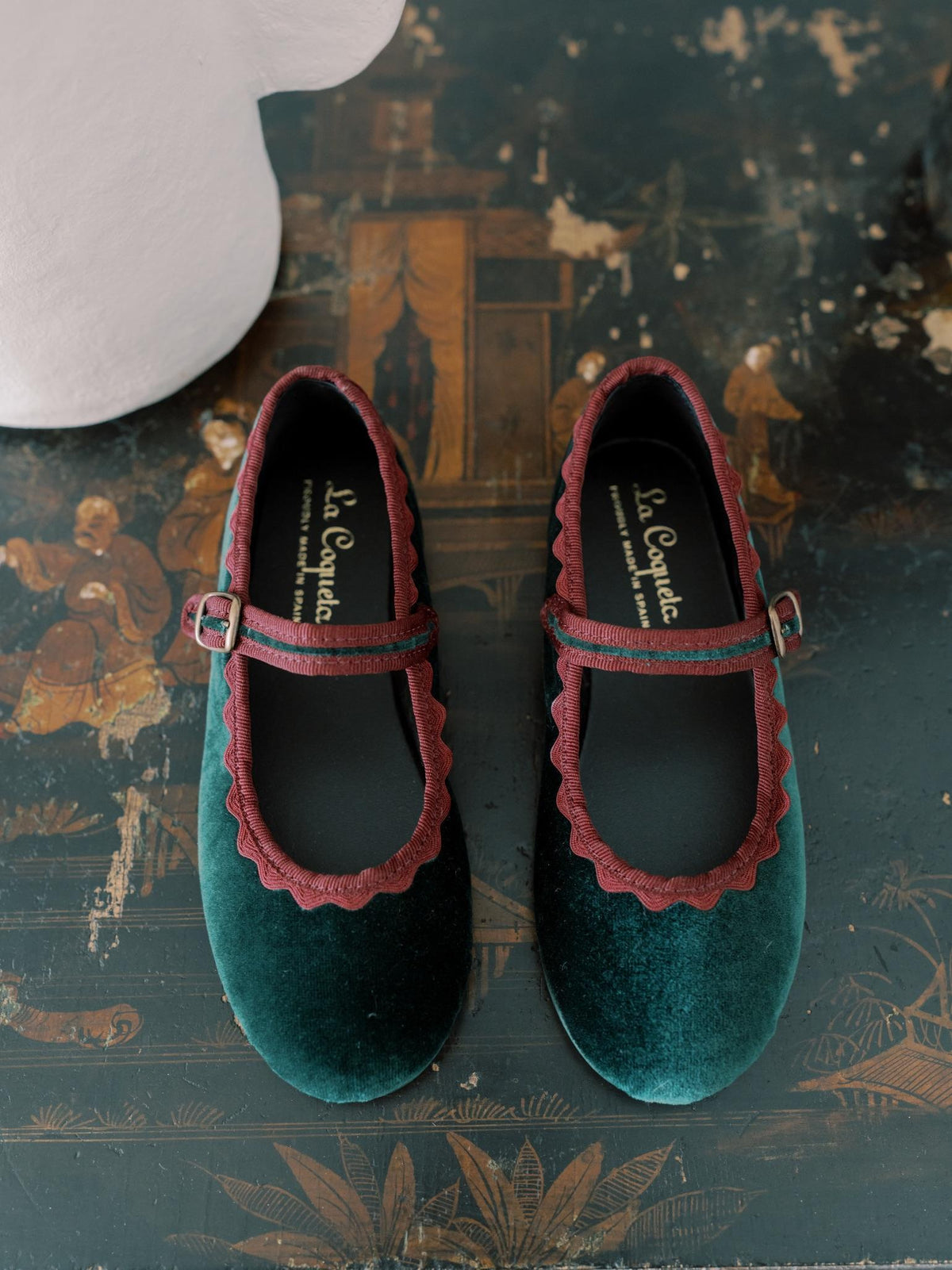 Forest Green Velvet Girl Mary Jane Shoes