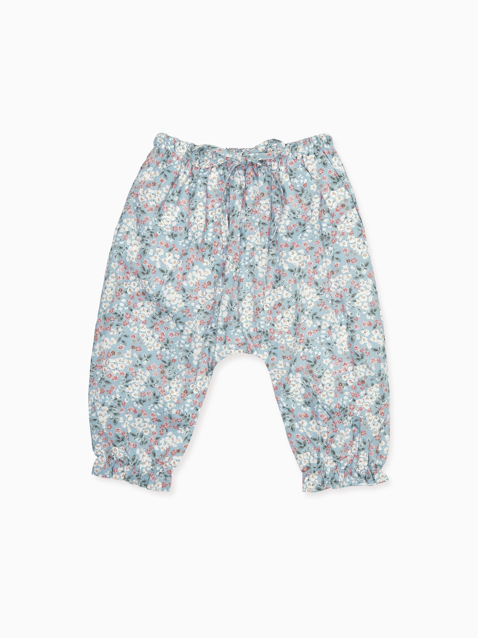 Light Blue Floral Forna Cotton Baby Girl Trousers