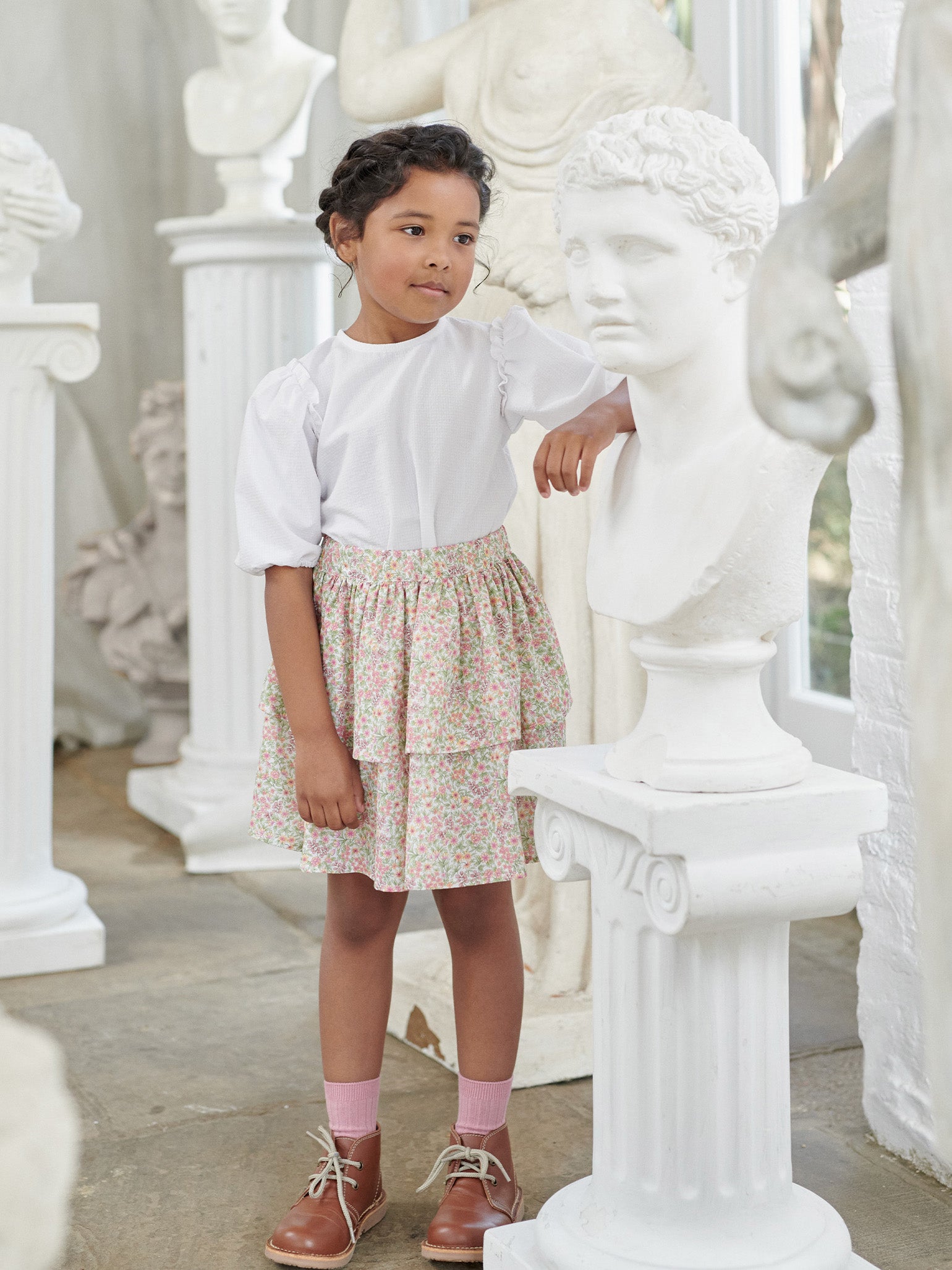 Pink Floral Ninah Girl Cotton Skirt