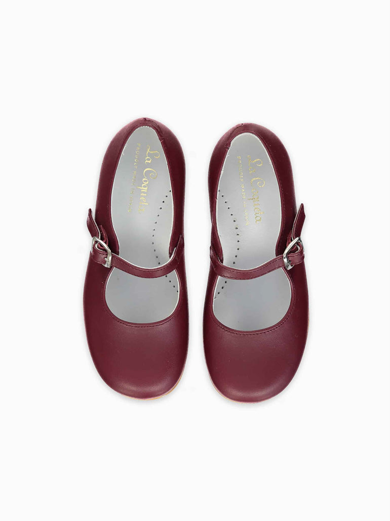Burgundy Leather Girl Mary Jane Shoes La Coqueta Kids UK