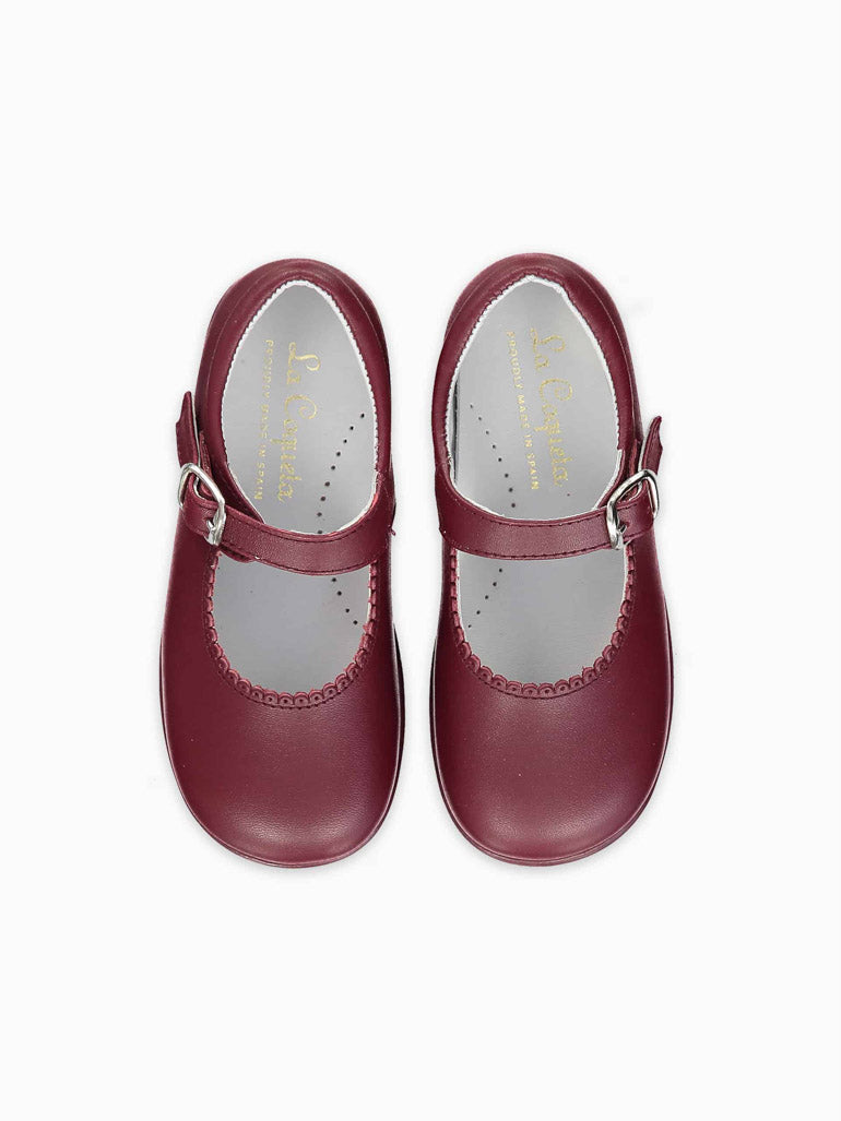 Burgundy Leather Toddler Mary Jane Shoes La Coqueta Kids UK