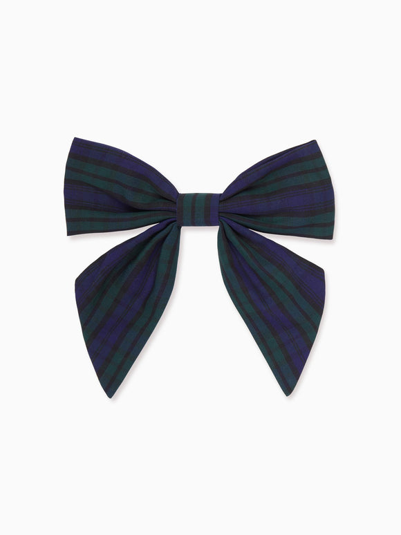 Navy Check Girl Large Bow Clip