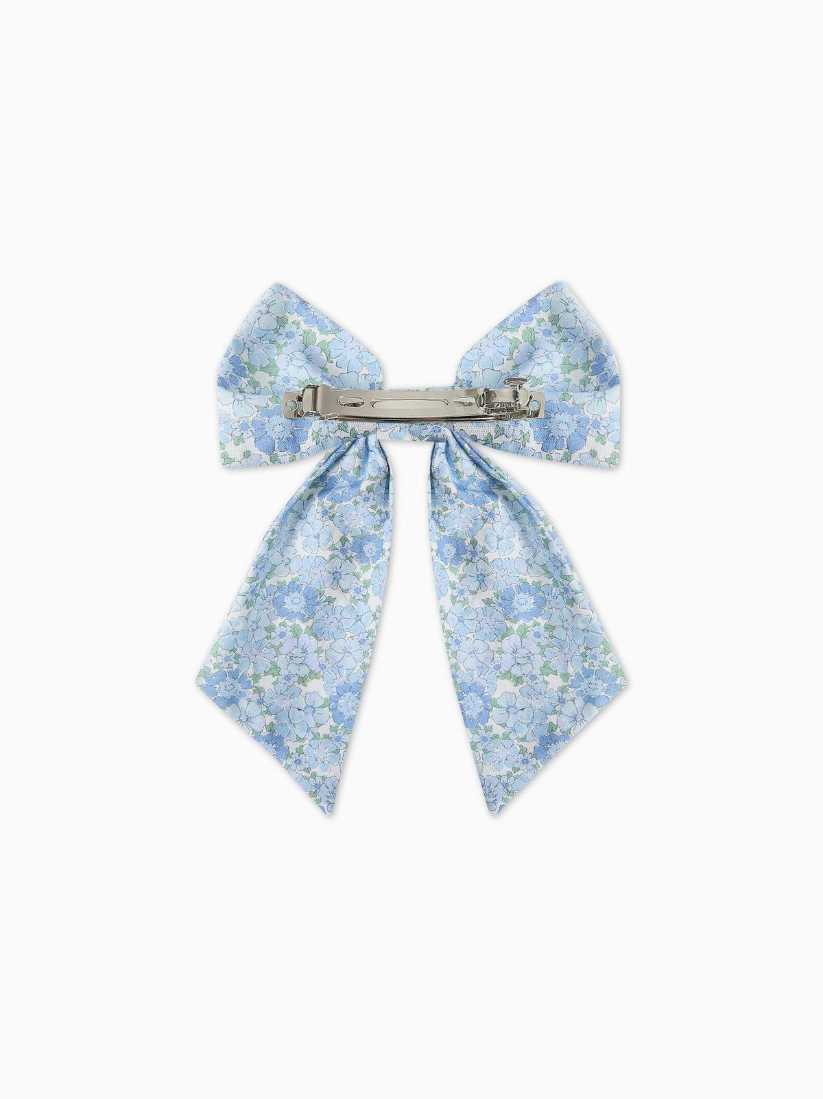 Blue Floral Girl Large Long Bow Clip
