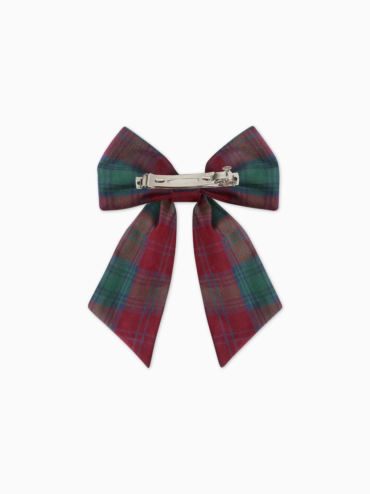 Green Tartan Girl Large Long Bow Clip