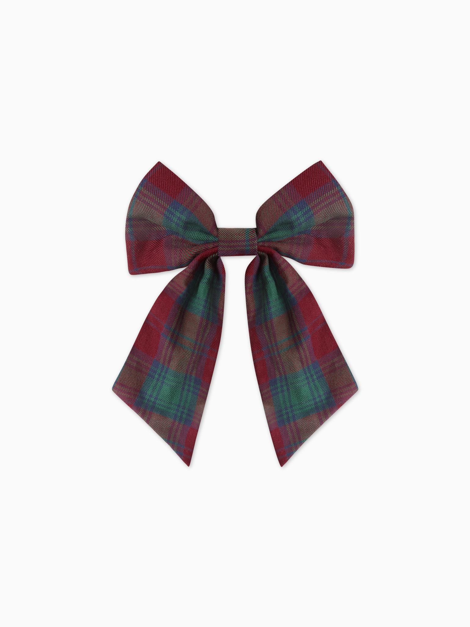 Green Tartan Girl Large Long Bow Clip