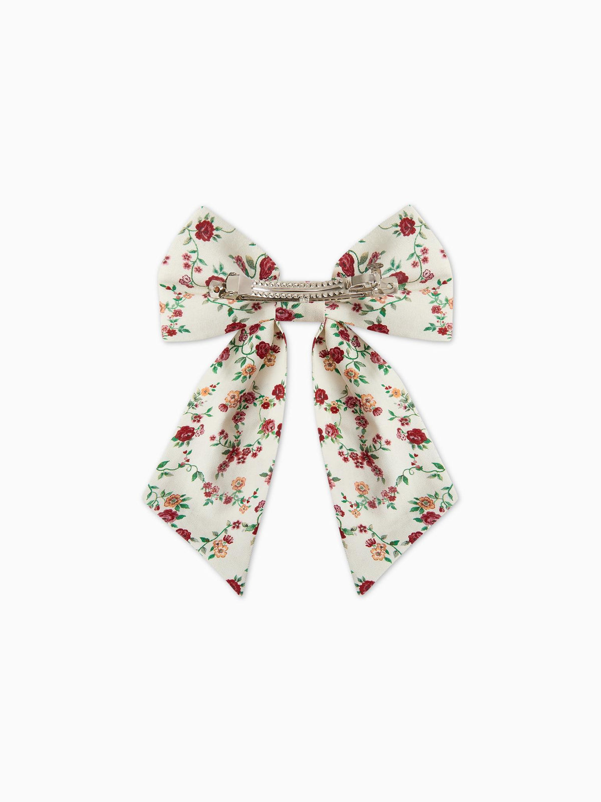 Ivory Floral Girl Large Long Bow Clip