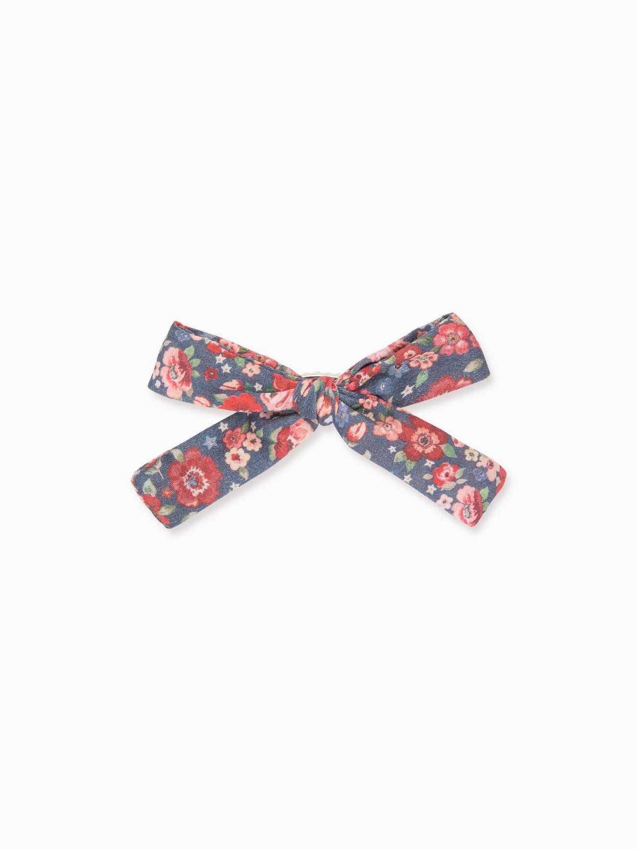 Navy Floral Girl Soft Ribbon Bow Clip