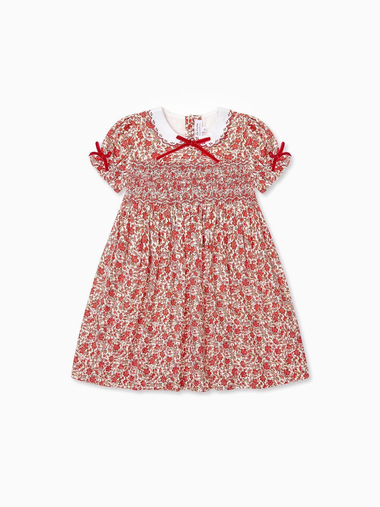 Red Floral Gisela Girl Hand-Smocked Dress