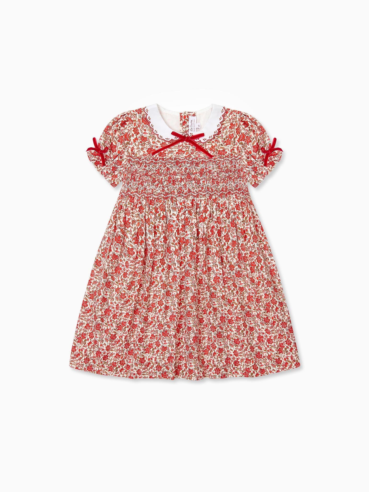 Red Floral Gisela Girl Hand-Smocked Dress