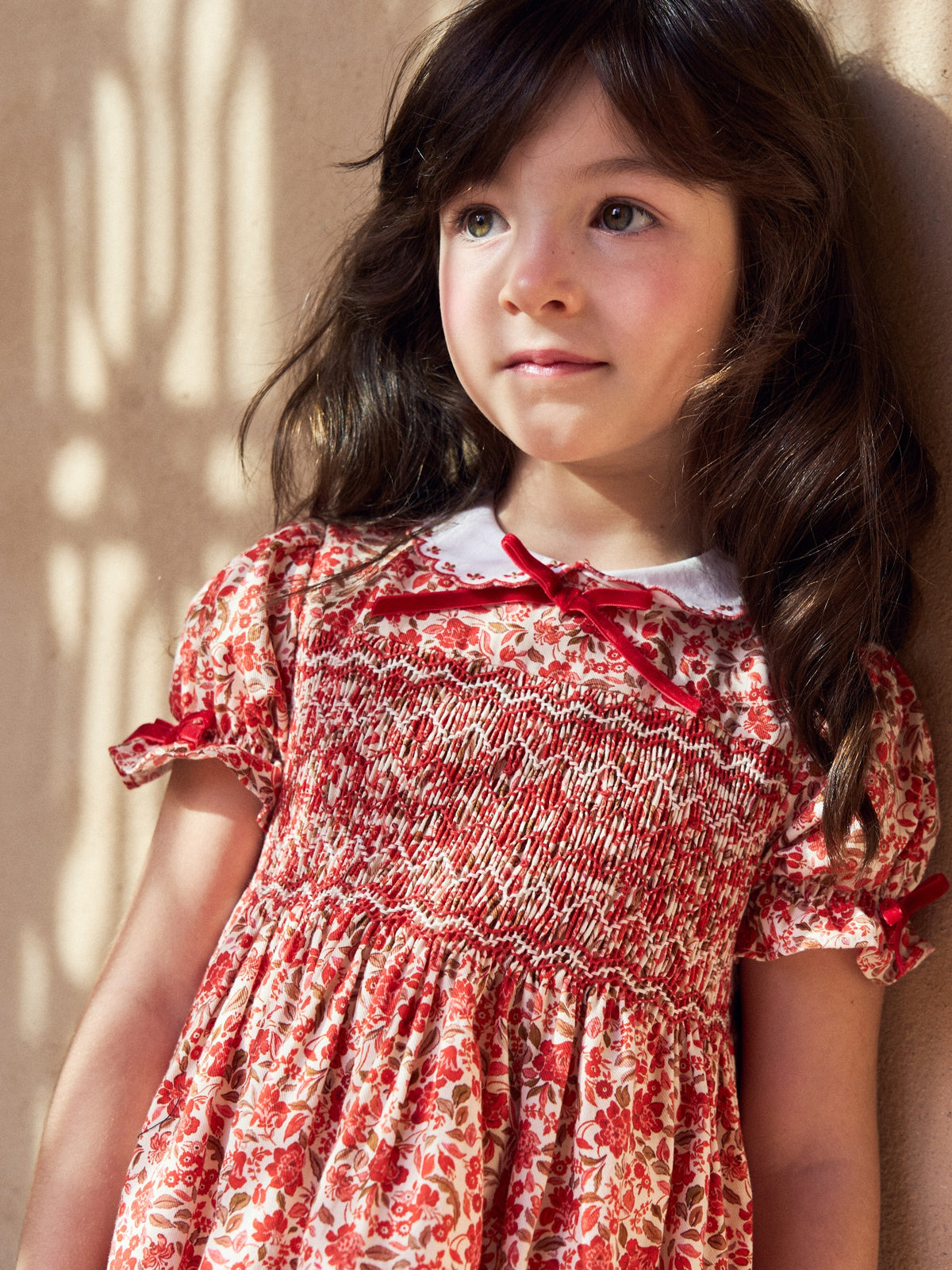 Red Floral Gisela Girl Hand-Smocked Dress
