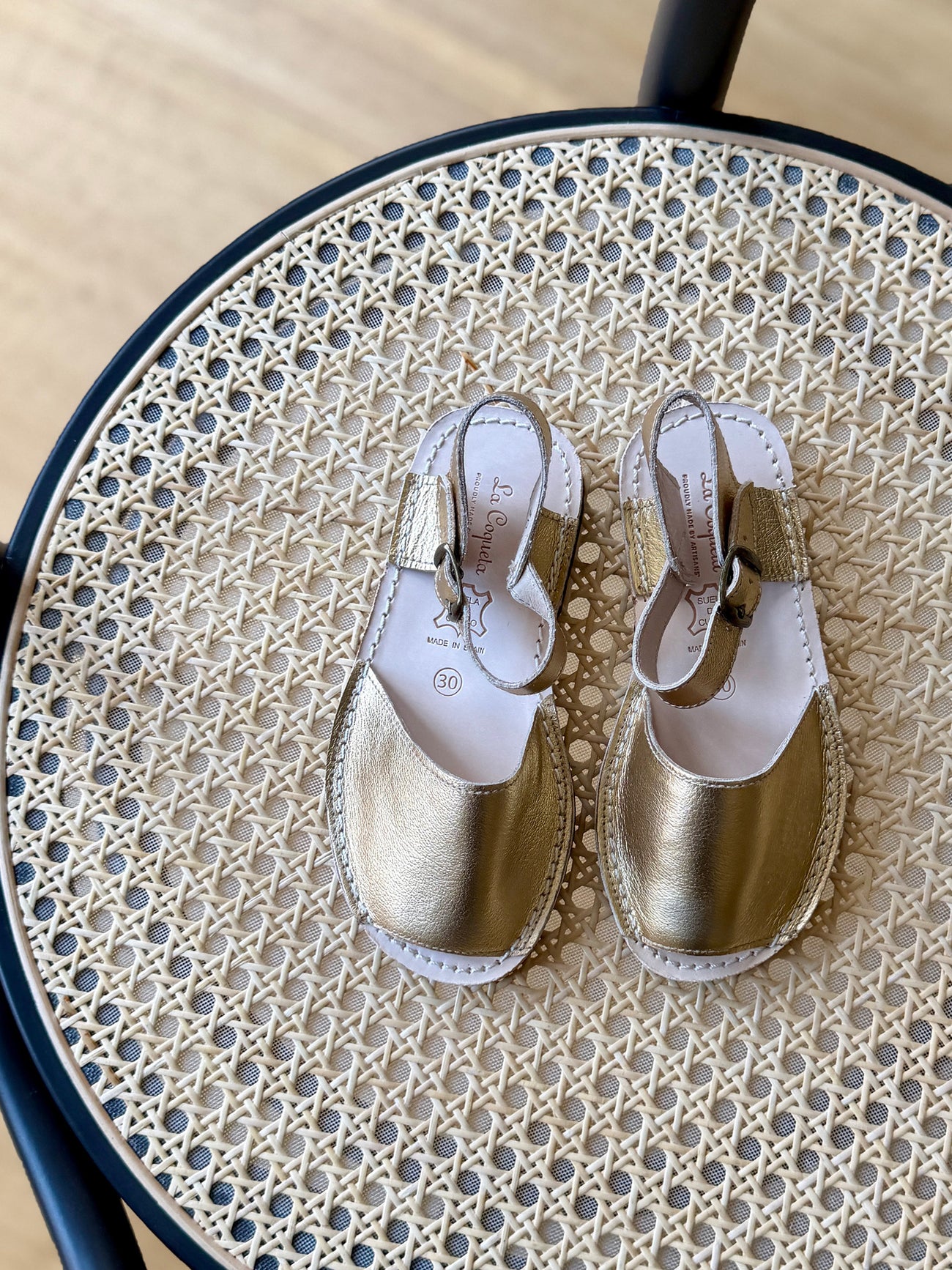 Gold Avarca Leather Kids Sandals