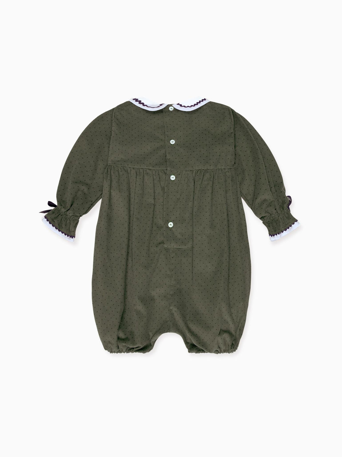 Olive Polka Dot Granada Corduroy Baby Girl Romper
