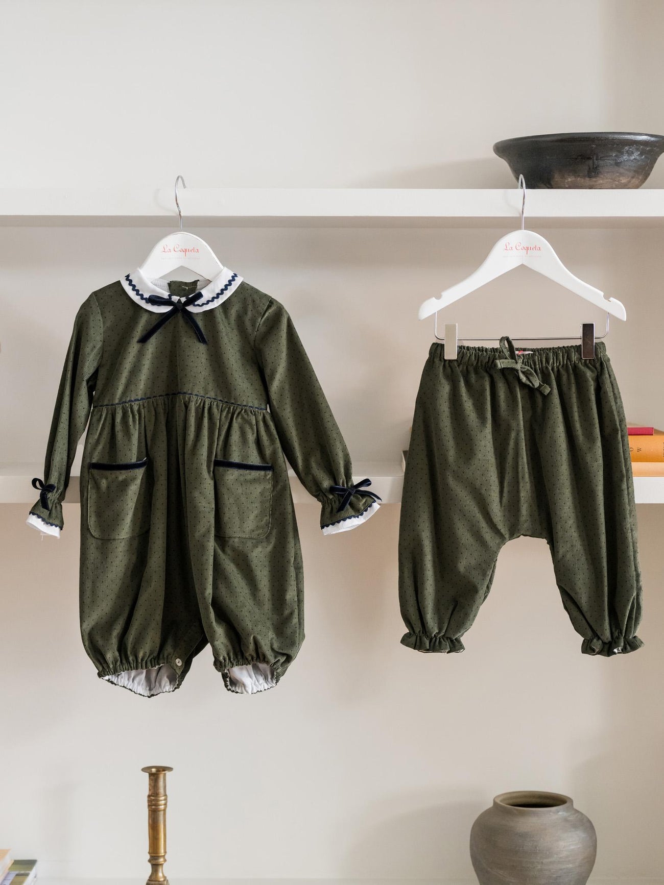 Olive Polka Dot Forna Corduroy Baby Girl Trousers
