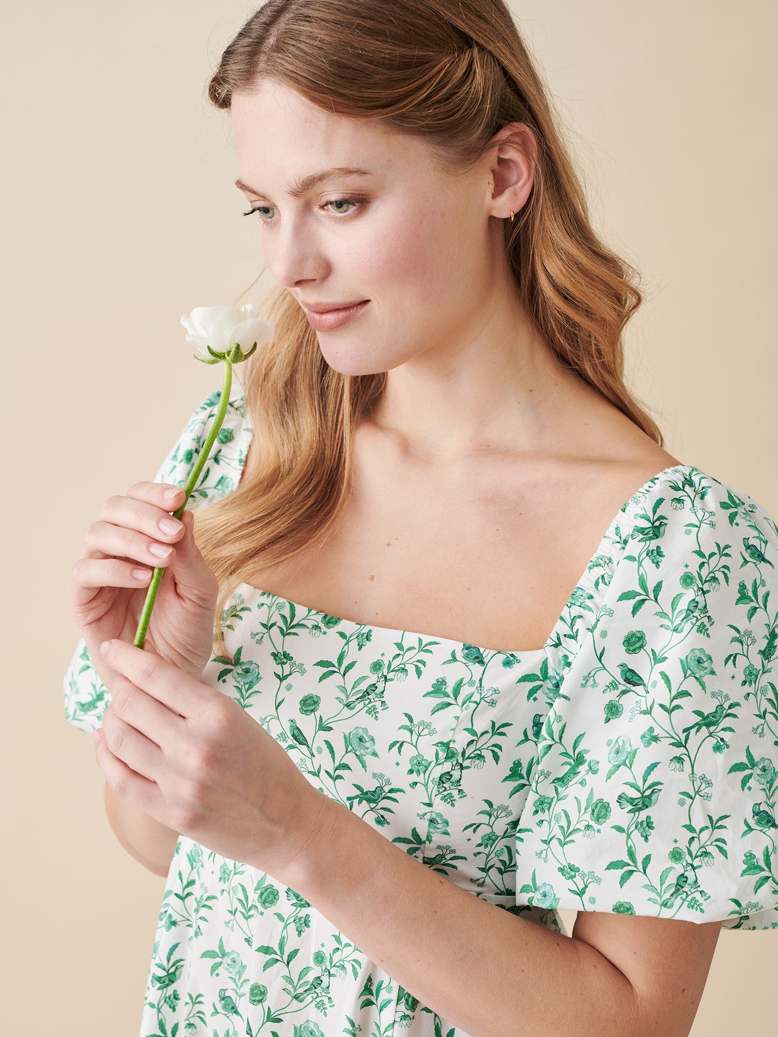 Hill House Home X La Coqueta Green Bird Floral Matilda Dress