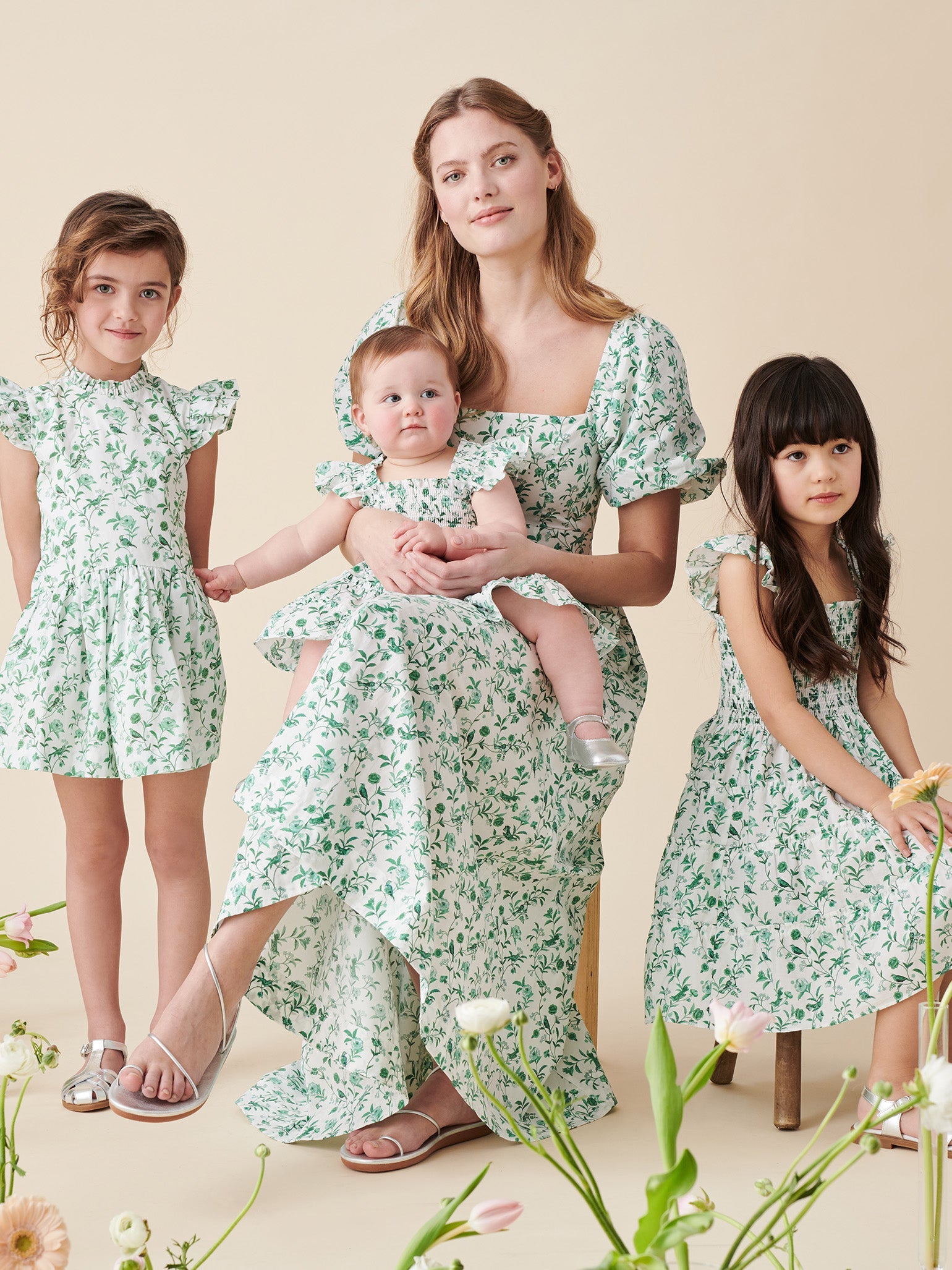 Hill House Home X La Coqueta Green Bird Floral Tiny Ellie Nap Dress