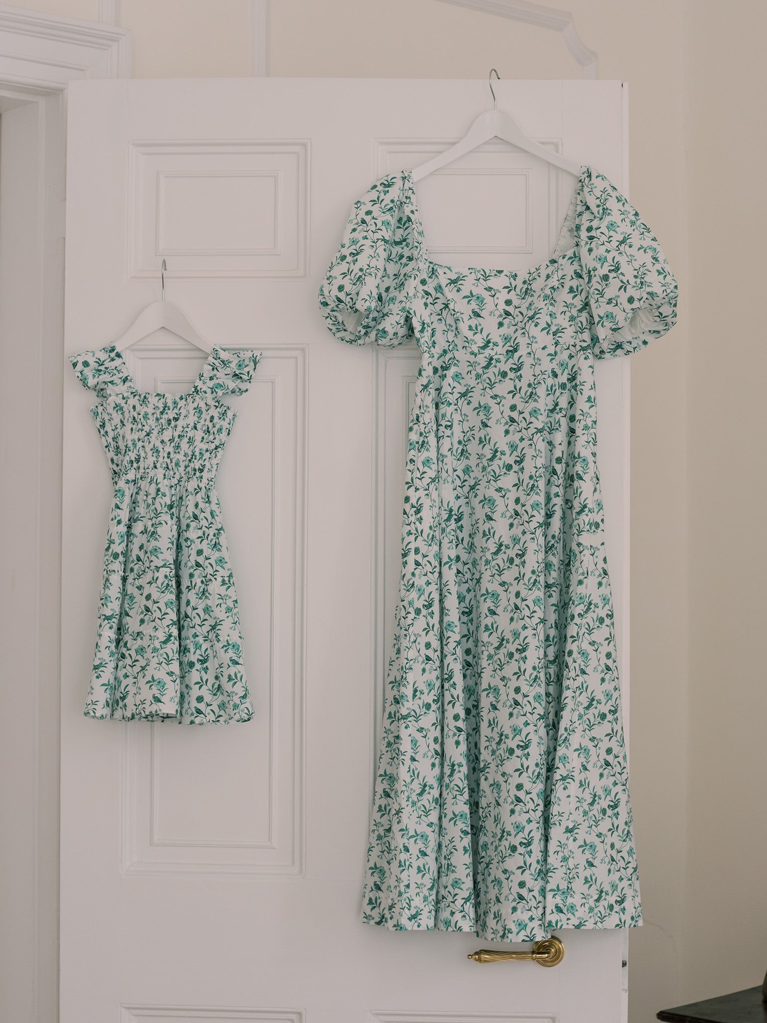 Hill House Home X La Coqueta Green Bird Floral Tiny Ellie Nap Dress