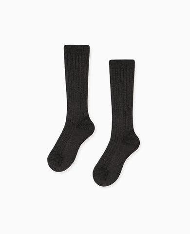Dark Grey Melange Ribbed Knee High Kids Socks