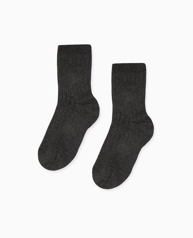 Dark Grey Melange Ribbed Short Kids Socks